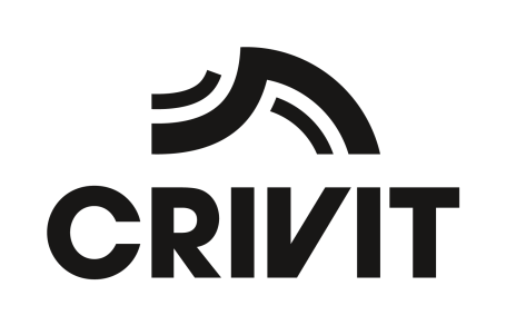 Logo der Marke CRIVIT in Schwarz mit dynamischen geschwungenen Linien.